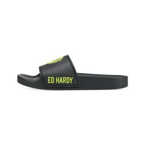 Ed Hardy  Sexy beast sliders black-fluo yellow  Lábujjközös papucsok Fekete