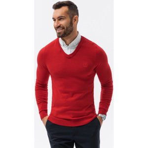 Ombre  Sweter męski z białym kołnierzykiem - czerwony V4 E120  Mellények / Kardigánok