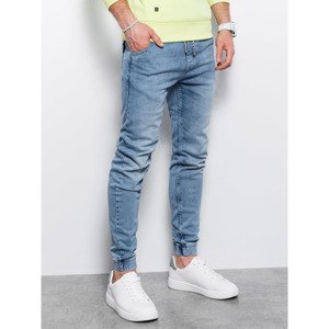 Ombre  Spodnie męskie jeansowe joggery - jasnoniebieskie P907  Slim farmerek