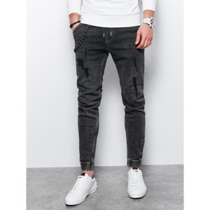 Ombre  Spodnie męskie jeansowe joggery - grafitowe V9 P939  Slim farmerek