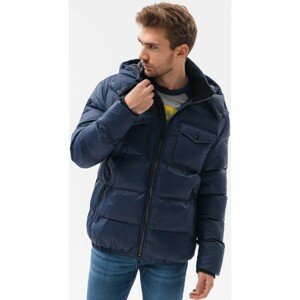 Ombre  Kurtka męska zimowa z kapturem - ciemnoniebieska V5 C518  Parka kabátok