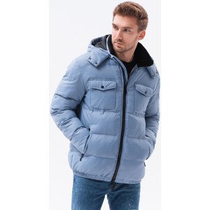Ombre  Kurtka męska zimowa z kapturem - błękitna V8 C518  Parka kabátok