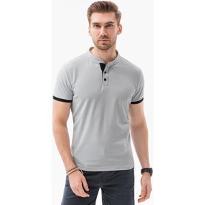 Ombre  T-shirt męski polo bez kołnierzyka - szary melanż V10 S1381  Pólók / Galléros Pólók