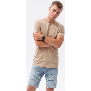 Ombre  T-shirt męski bawełniany BASIC - beżowy V9 S1370  Rövid ujjú pólók