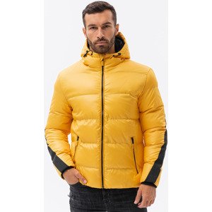 Ombre  Kurtka męska zimowa pikowana z lampasem - żółta V3 C503  Parka kabátok