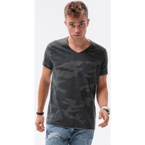 Ombre  T-shirt męski bawełniany V-NECK - szary-camo V4 S1616  Rövid ujjú pólók
