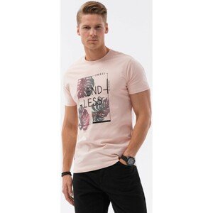 Ombre  Férfi nyomtatott pamut póló - világos rózsaszín V2 S1741  Rövid ujjú pólók