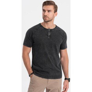 Ombre  Férfi póló henley nyakkivágással - fekete V1 S1757  Rövid ujjú pólók