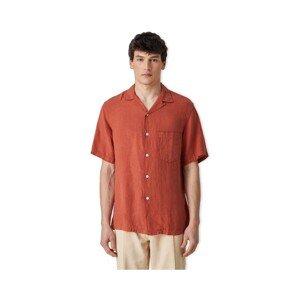 Portuguese Flannel  Linen Camp Collar Shirt - Terracota  Hosszú ujjú ingek Piros