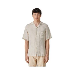 Portuguese Flannel  Linen Camp Collar Shirt - Raw  Hosszú ujjú ingek Bézs