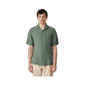 Portuguese Flannel  Linen Camp Collar Shirt - Dry Green  Hosszú ujjú ingek Zöld